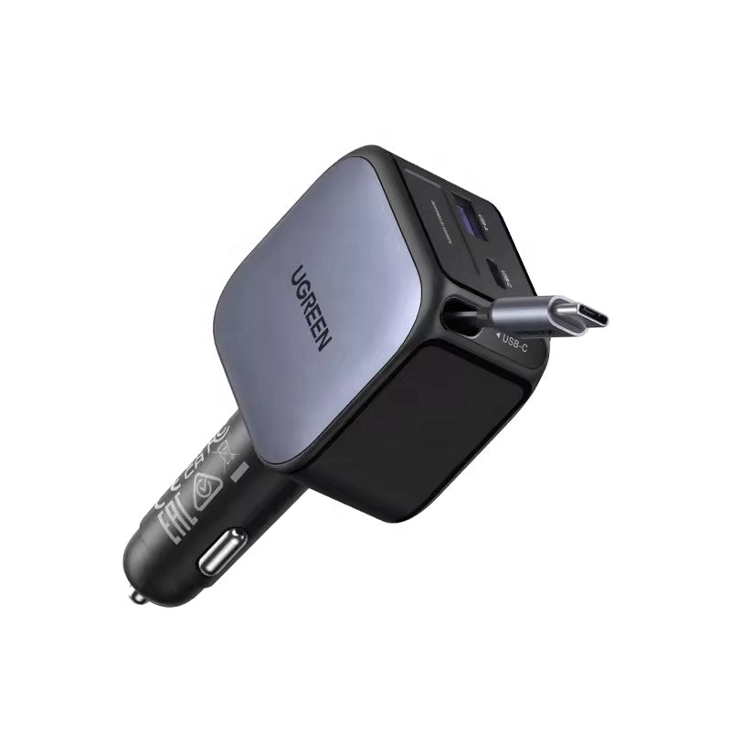 UGREEN Cargador Auto 145W 3-en-1 — Retráctil QC